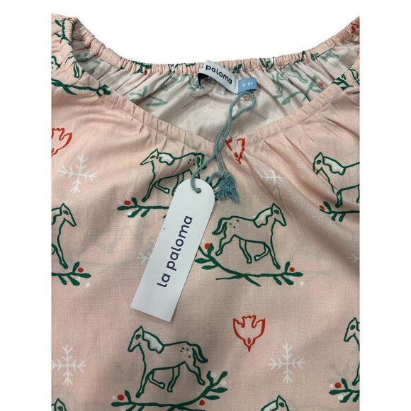 La Paloma Girls Cotton Horse Print Dress 8-9Y Pink Peasant Boho Holiday - Picture 5 of 9